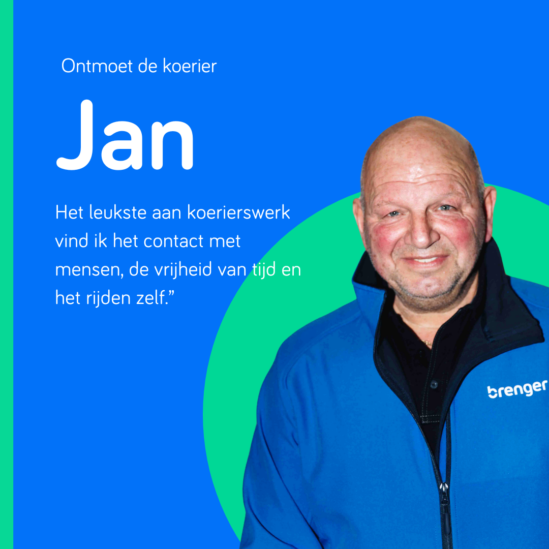 Portret van koerier Jan van Brenger met tekst